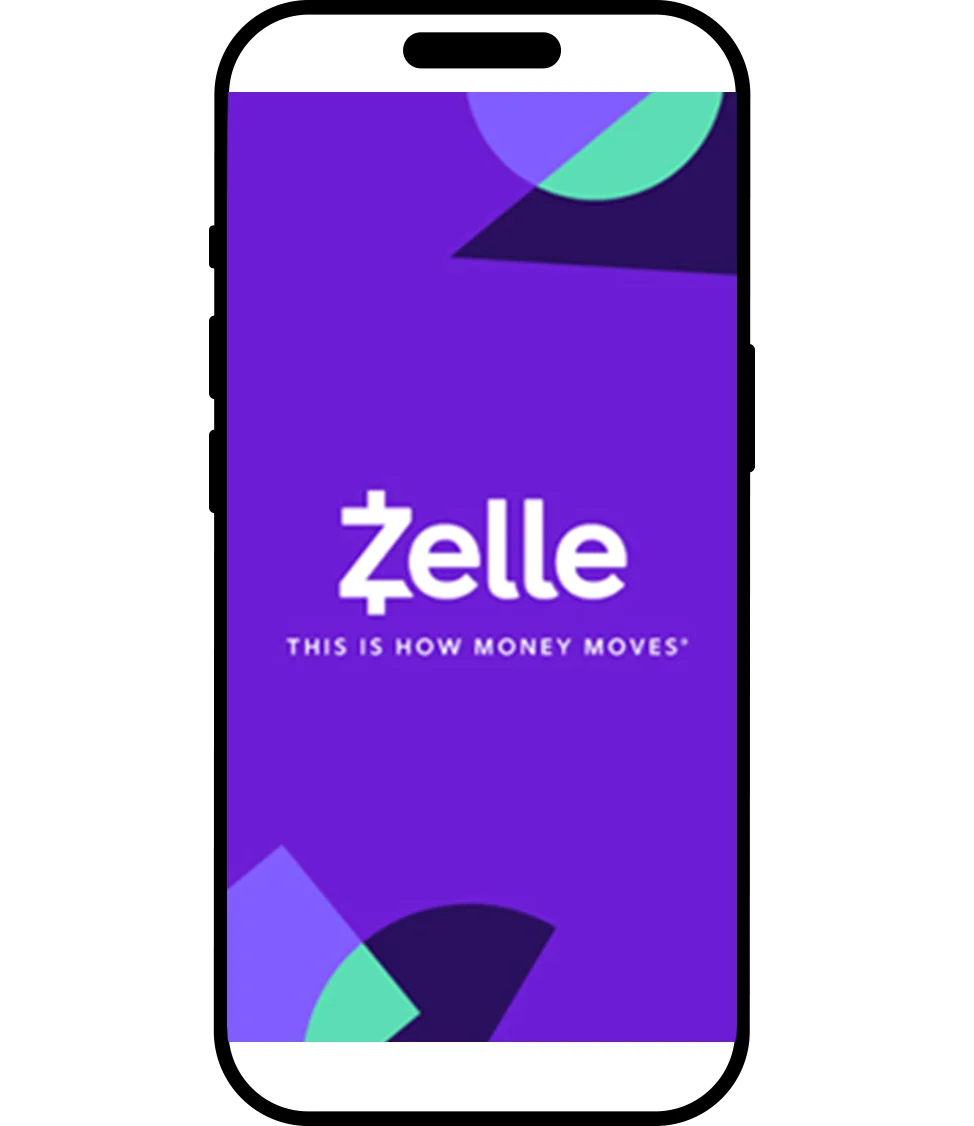 Phone screen showing Zelle logo