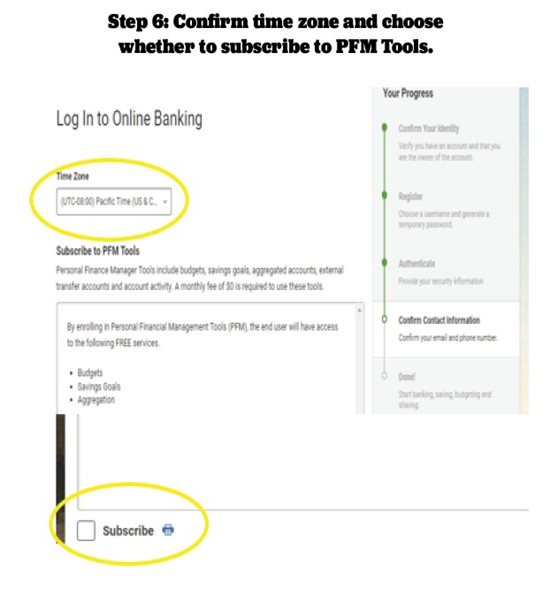Step 6: Confirm time zone and choose whether to subscribe to PFM tools.