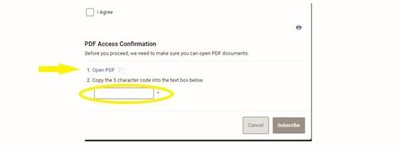Screenshot of PDF Access Confirmation screen